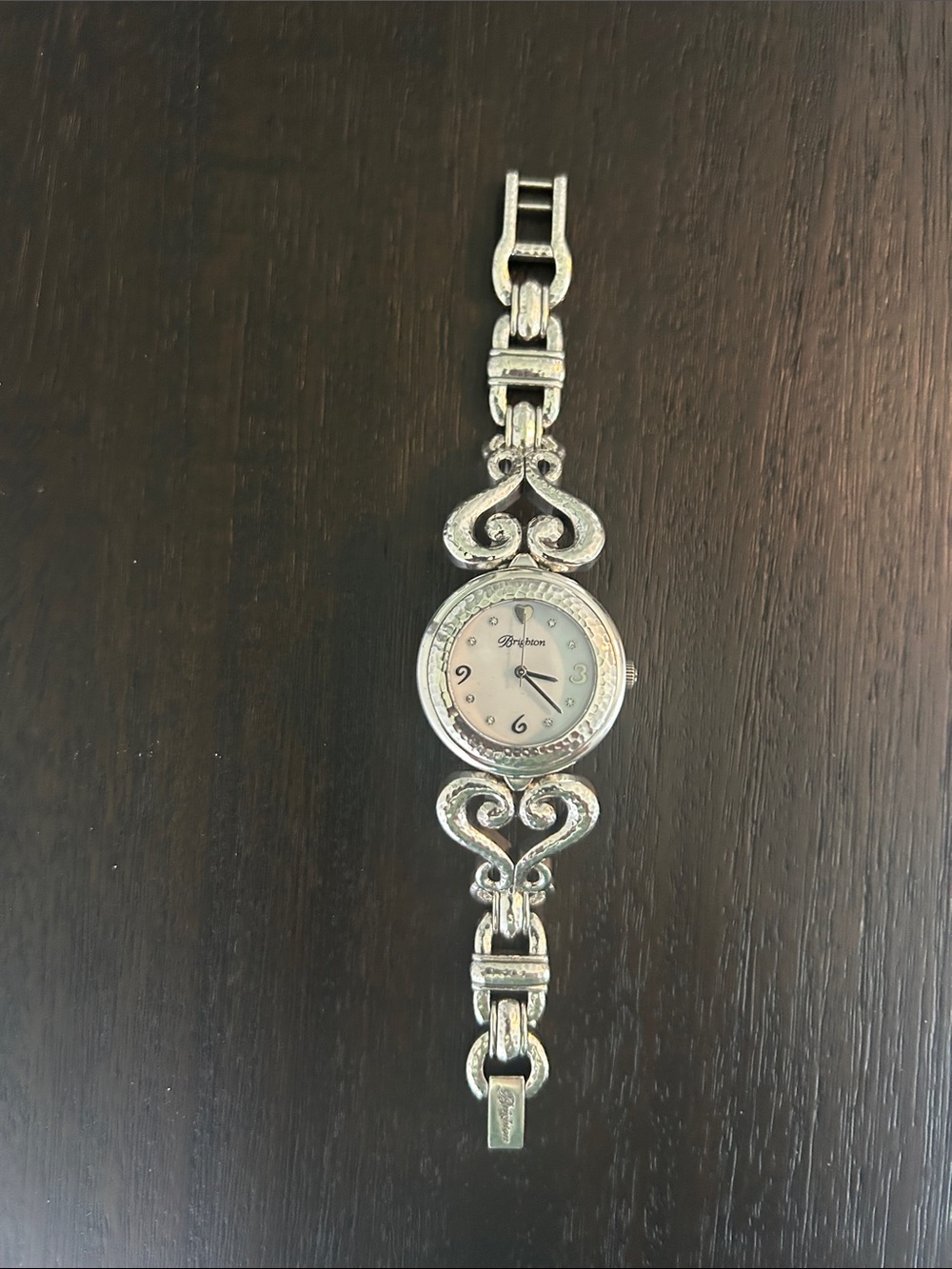 BRIGHTON Silver Heart-Link Bracelet Watch - Mother of Pearl Dial